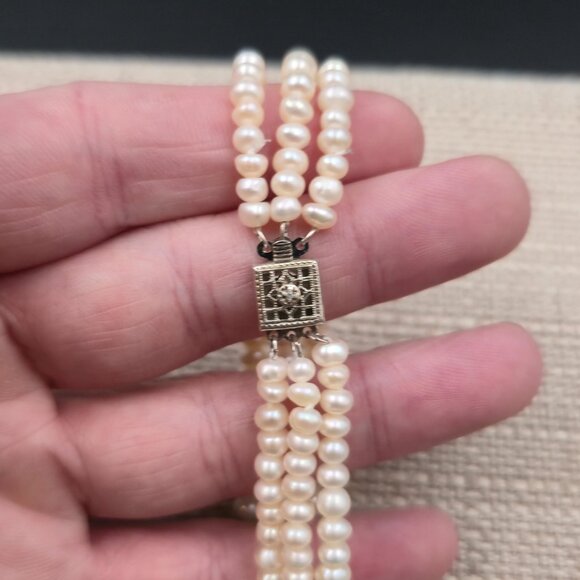 7 Inch Sterling Silver Small Diamond With Pearl Strands Bracelet B953 - Picture 2 of 7